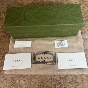 Gucci Green Patterned Box, Cards, Gucci Booklet & Dust Bag